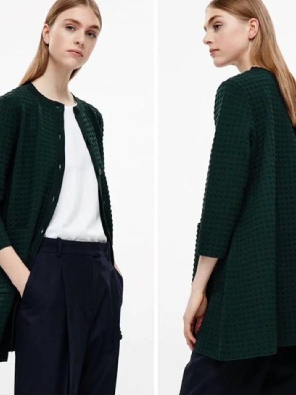 COS Textured Cotton Cardigan Sweater In Green - XS